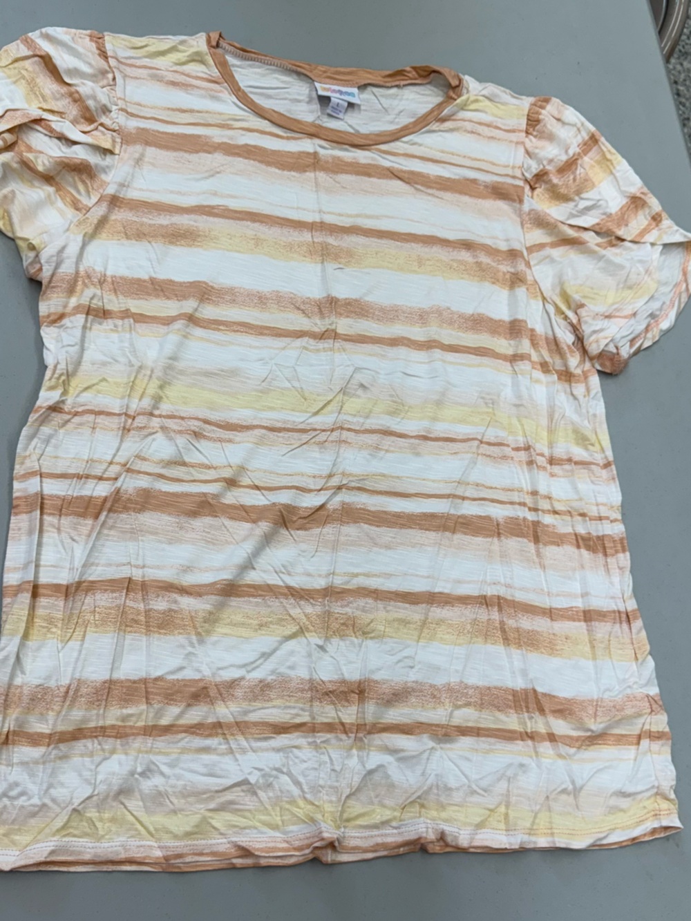 LuLaRoe Striped Olive Tee shirt top in Cream, Tan, Yellow